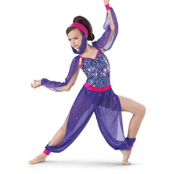 Dance Costume Medium Child Purple Weissman 8384 Jazz Genie Arabian Rhinestones - Picture 1 of 1